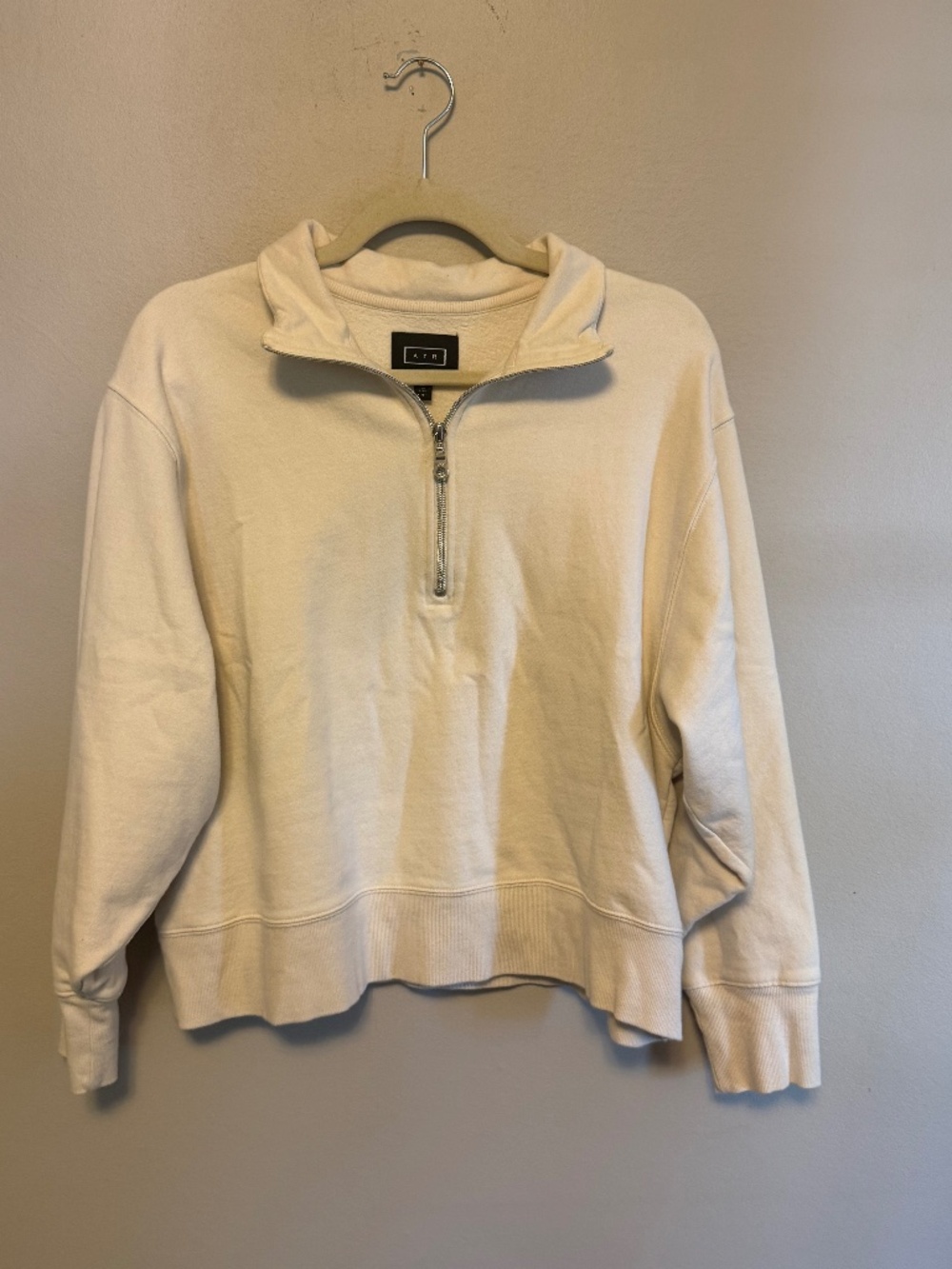AYR Half Zip Cotton Sweatshirt Pullover Ivory Cream Medium